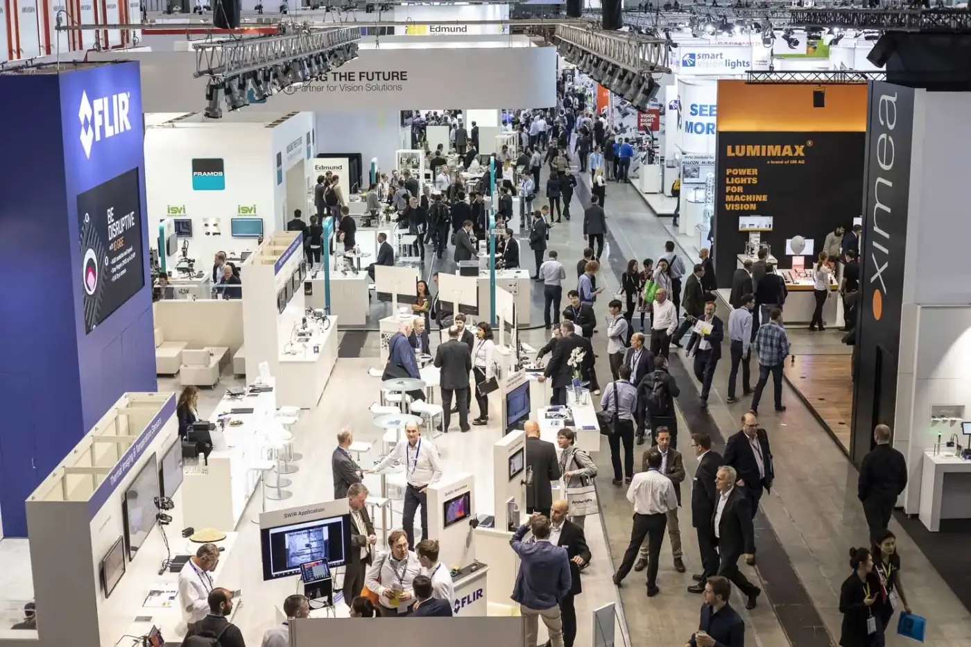 The VISION trade show floor in Stuttgart, exhibition stands under high bay lighting